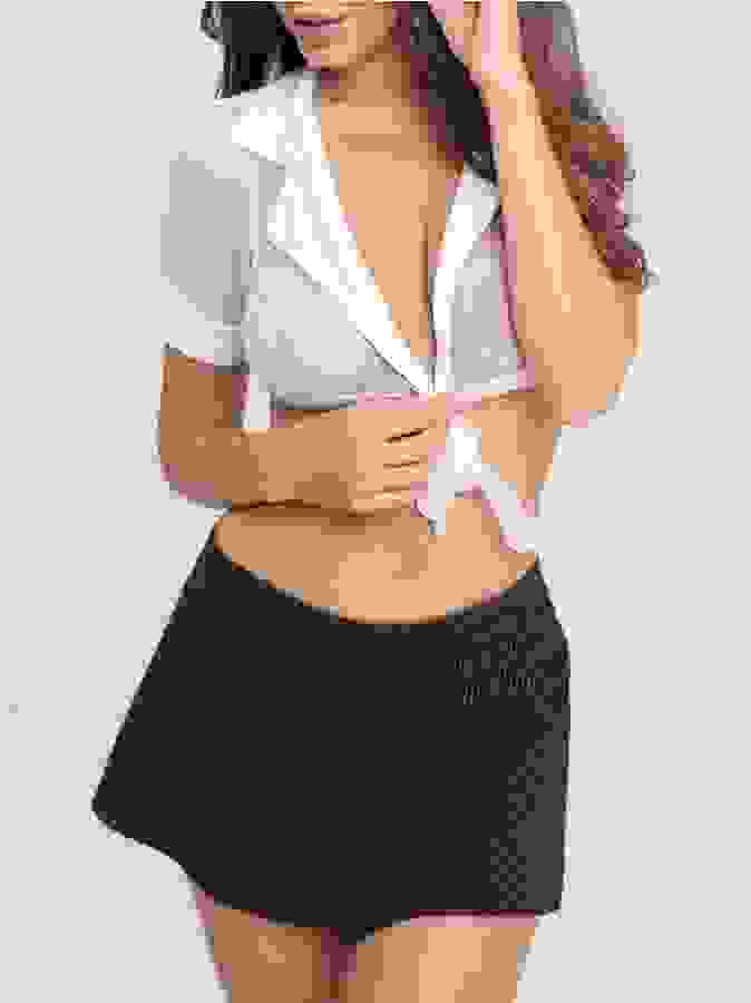 Lovehoney Fantasy Sexy Secretary Top and Pinstripe Skirt Set, Black, hi-res